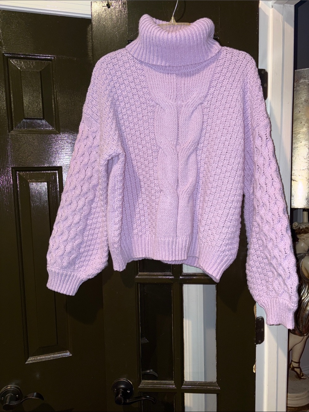 Woven Heart Lavender Cable-Knit Turtleneck Sweater